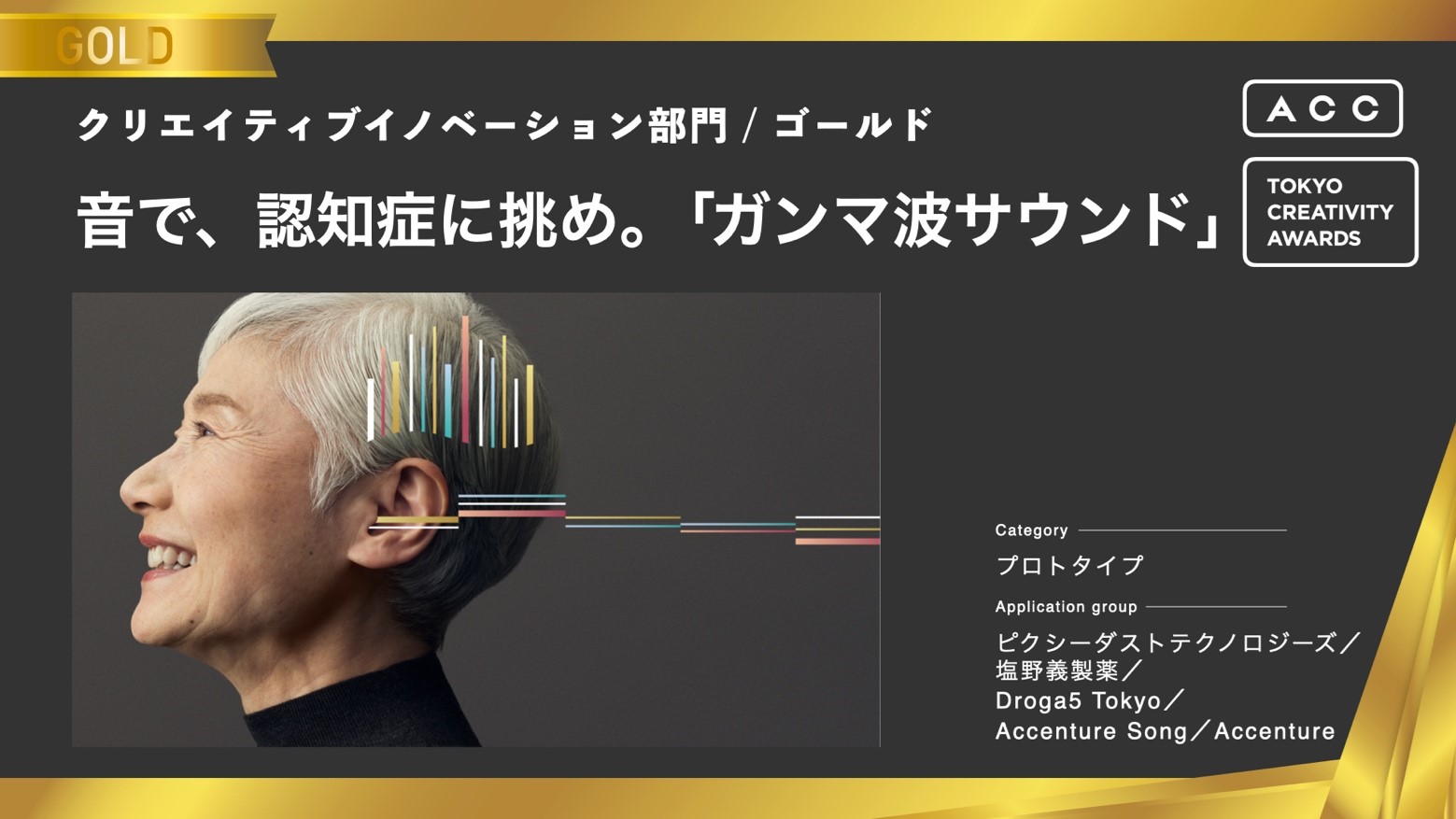 “Gamma Wave Sound” jointly developed by Pixie Dust Technologies, Inc. and Shionogi & Co., Ltd. won the ACC TOKYO CREATIVITY AWARDS for Creative Innovation Gold and ICC Summit Award